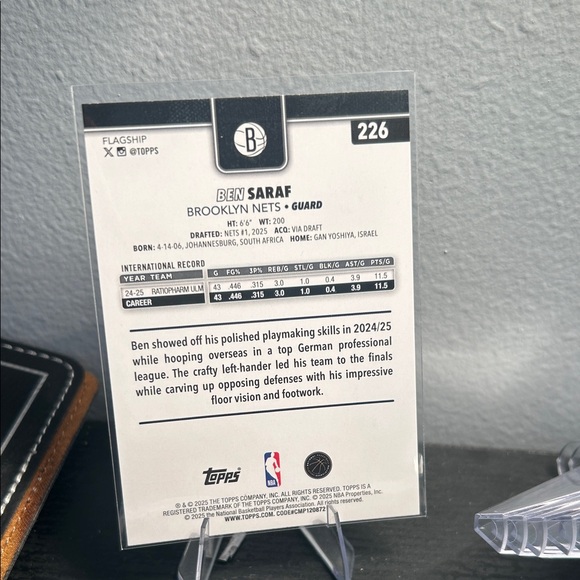Brooklyn Nets NBA Topps Ben Saraf Purple Holo foil 9/250 Rookie Card - Picture 2 of 3